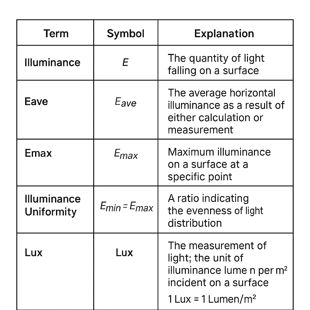 COMPARATIVE FLOODLIGHTING GLOSSARY